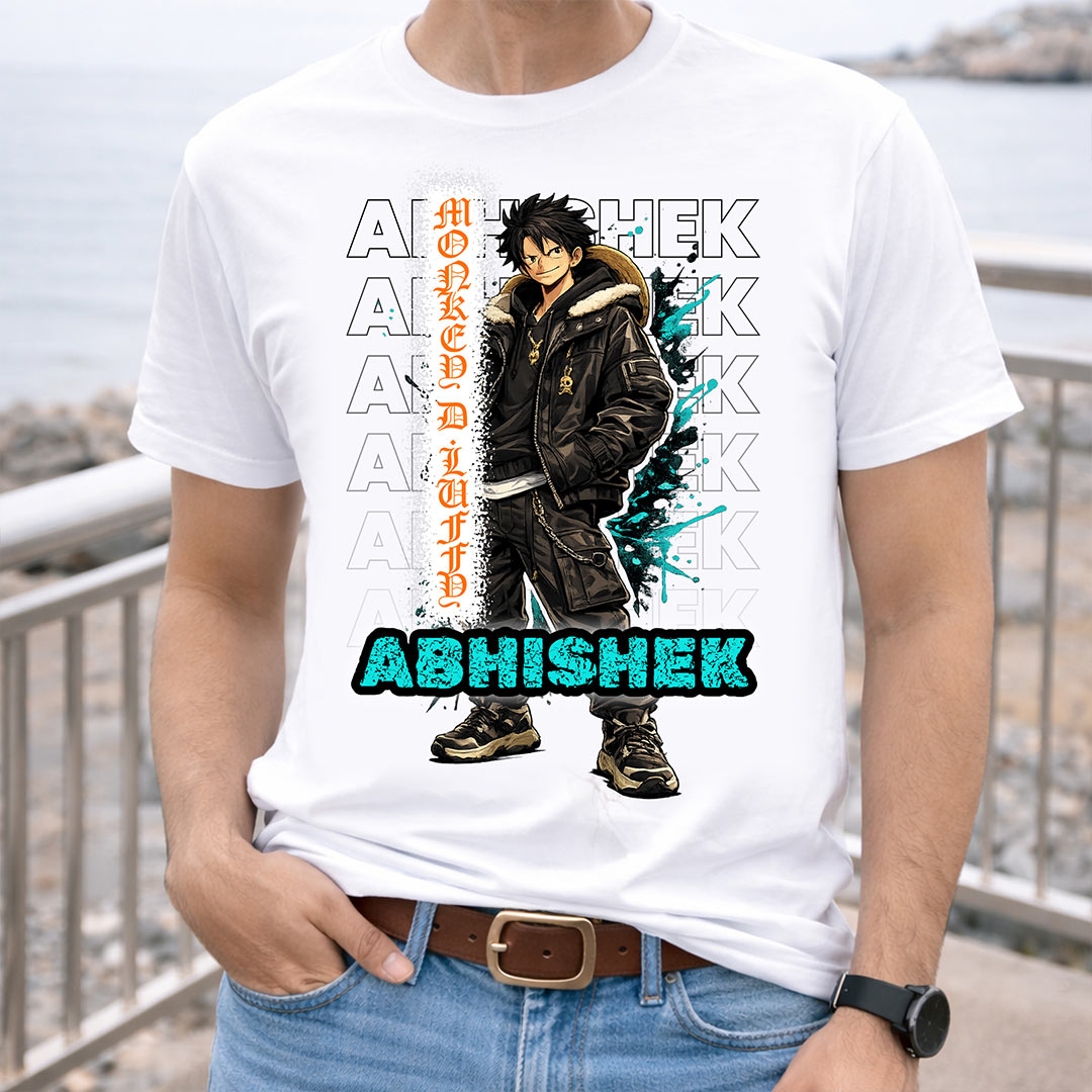 Personalized Monkey D Luffy Anime Name T-Shirt for Men & Women – Custom Printed White Graphic Tee | Love Craft Gifts