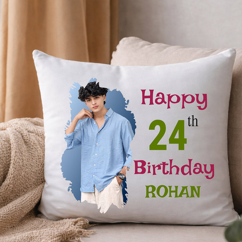 Personalized Birthday Photo Cushion Pillow with Name – Custom Soft Birthday Gift Cushion (10x10 Inch) | Love Craft Gifts