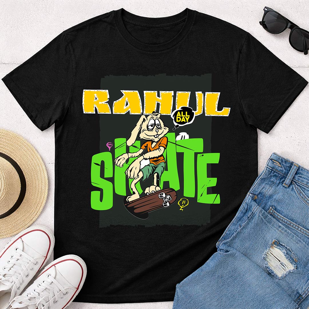 Personalized Skater Bunny Name T-Shirt for Men & Women – Custom Printed Black Street Style Tee | Love Craft Gifts