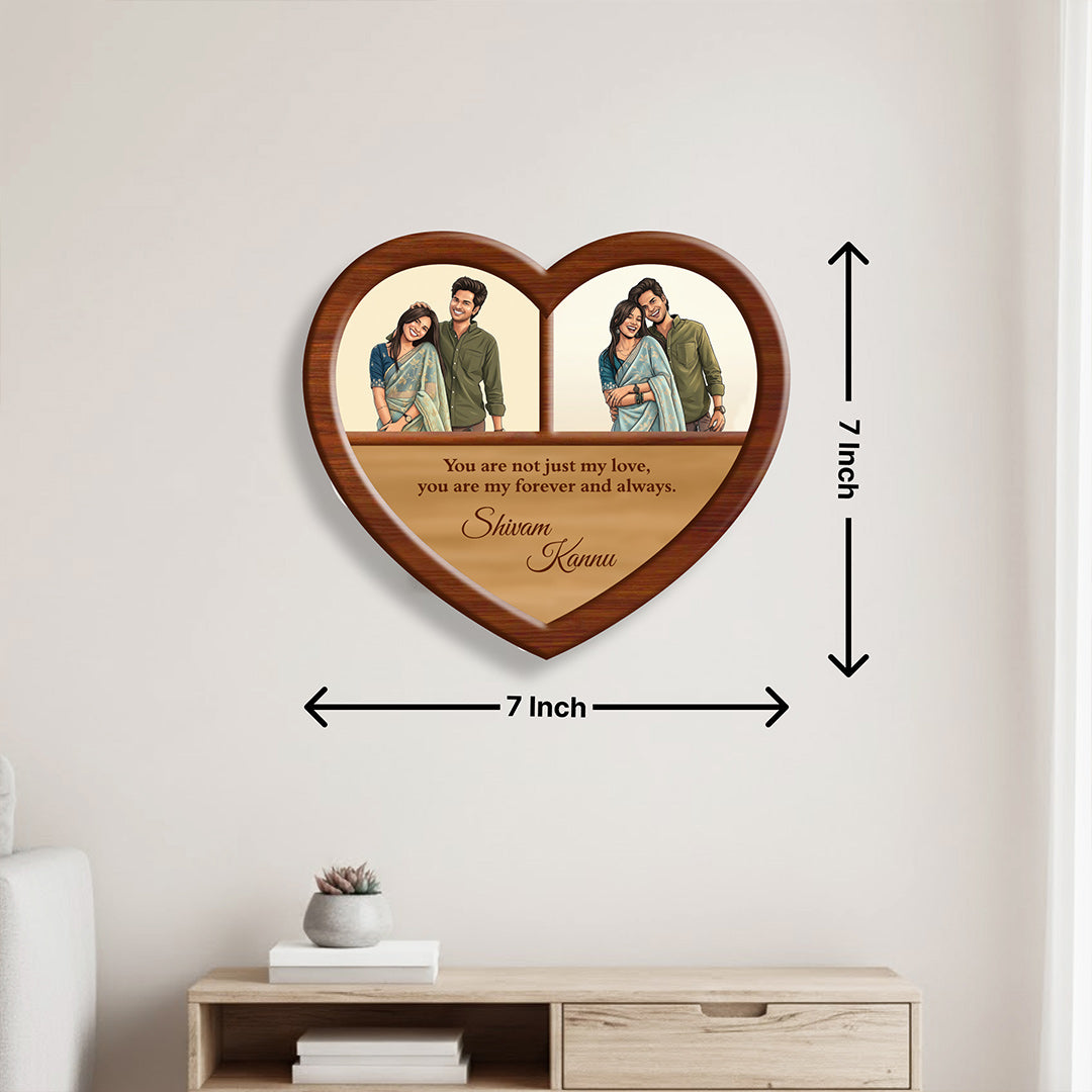 Personalized Heart Shape Couple Photo Frame (7x7 Inch) – Custom Name & Picture Romantic Wall Décor | Love Craft Gifts