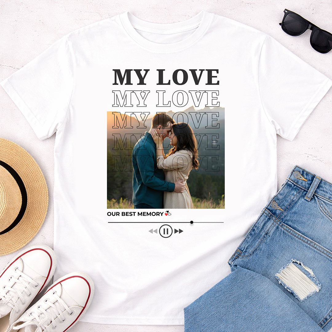 Personalized My Love Couple Photo White T-Shirt – Custom Memory Print | Love Craft Gifts