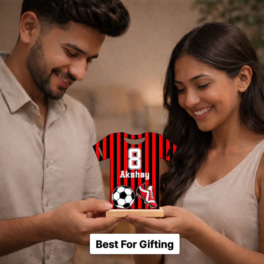 Personalized Football Jersey Wooden Frame – Custom Name & Number Sports Desk Décor (6x6 Inch) Kids Gift | Love Craft Gifts™