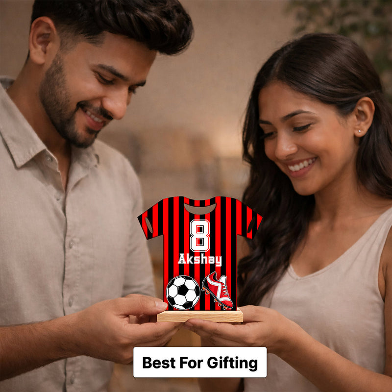 Personalized Football Jersey Wooden Frame – Custom Name & Number Sports Desk Décor (6x6 Inch) Kids Gift | Love Craft Gifts™