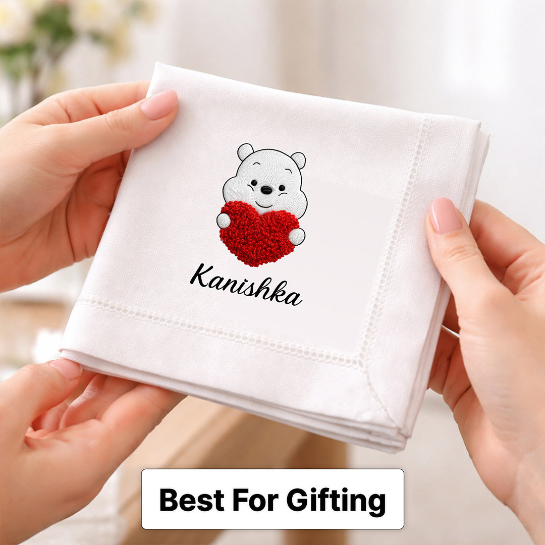 Personalized Printed Name Handkerchief – Custom Teddy Design Gift (Standard Size) | Love Craft Gifts