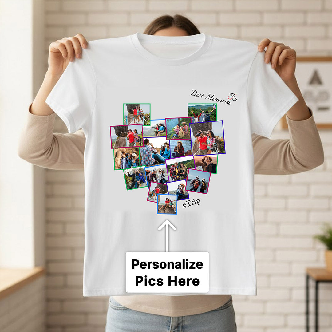Personalized Trip Memory Collage White T-Shirt – Custom Photo Print Tee | Love Craft Gifts