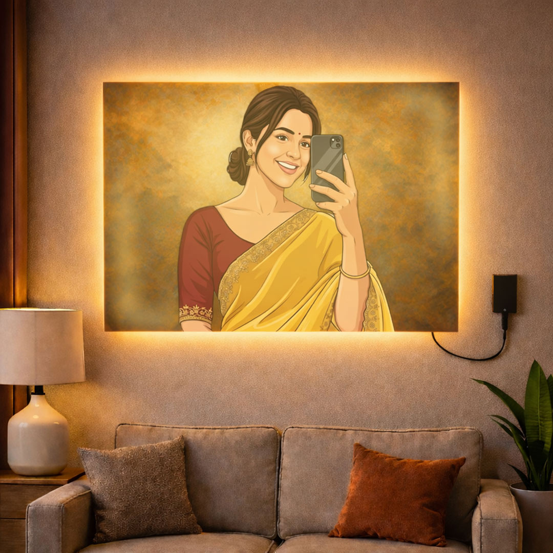 Personalized LED Acrylic Cartoon Wall Frame with Warm Light (24x36 Inch) Custom Photo Wall Décor Gift for Girls, Wife & Girlfriend | Love Craft Gifts