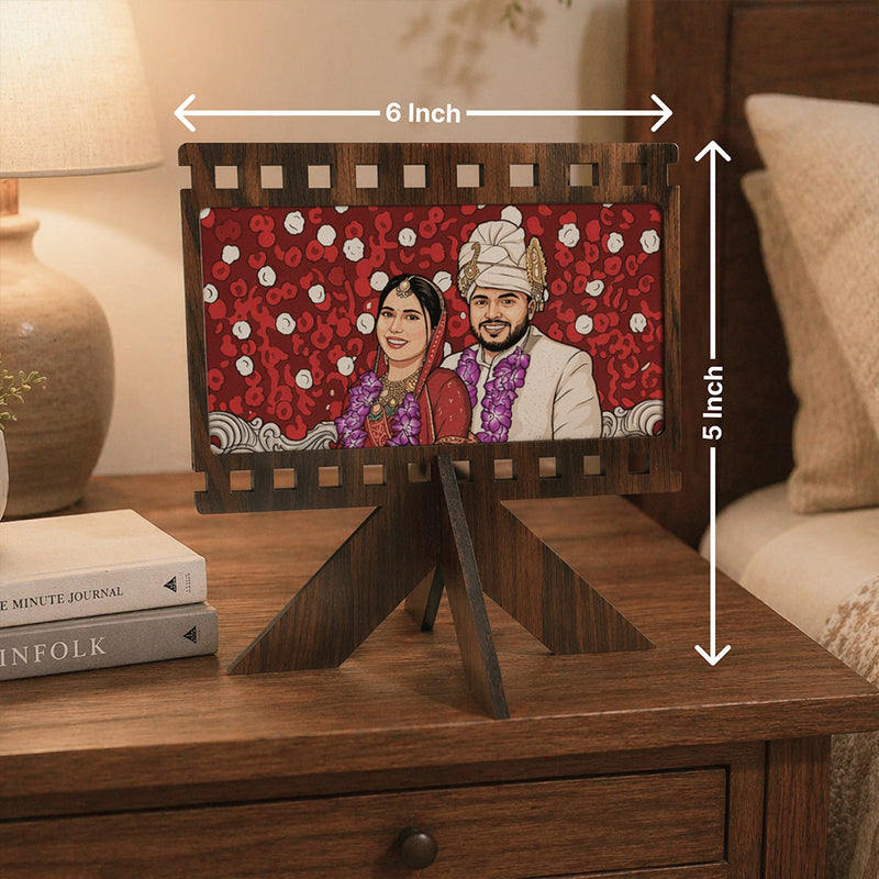 Personalized Cartoon Couple Wooden Frame – Custom Wedding Photo Stand (6x5 Inch) Romantic Anniversary Gift | Love Craft Gifts™