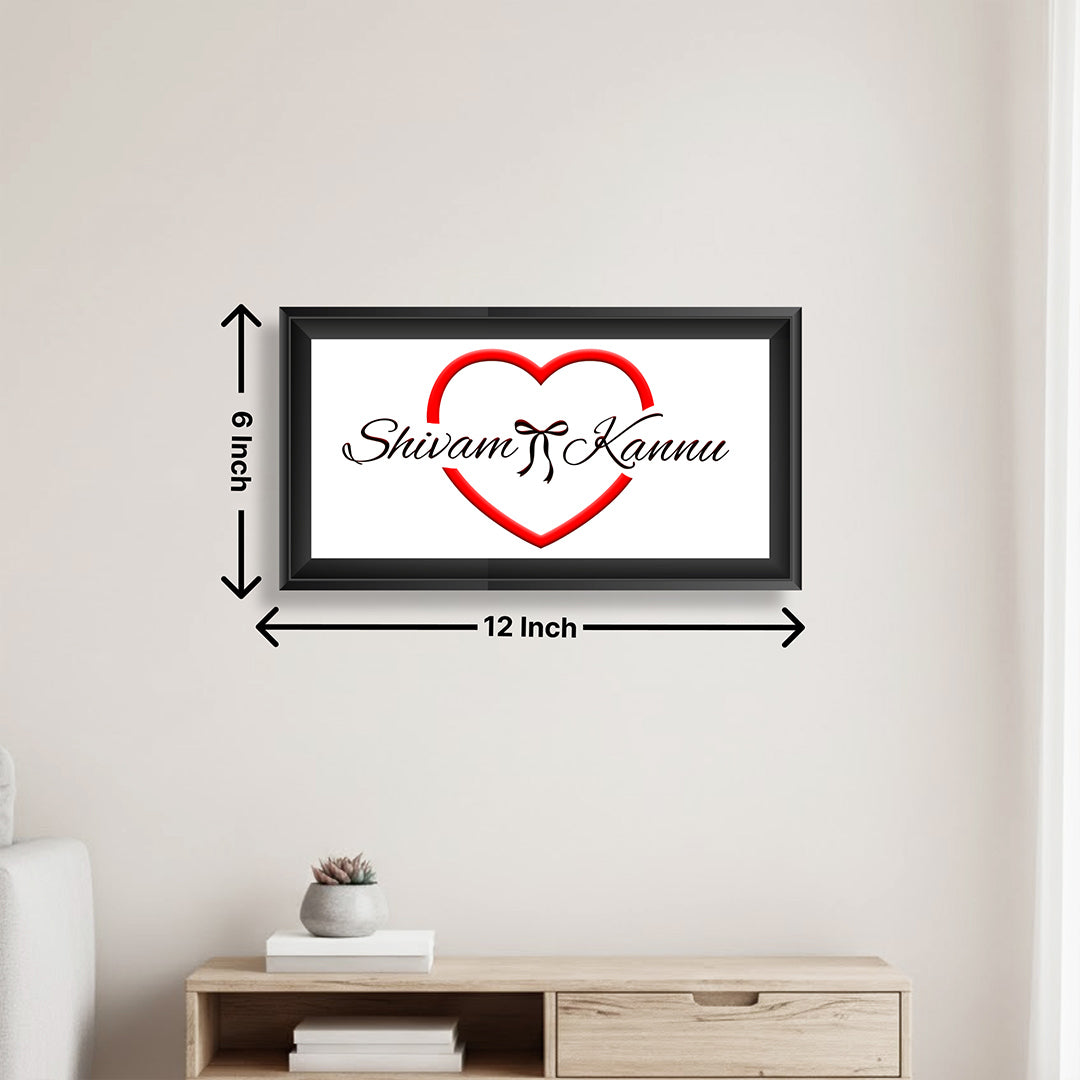 Customized Name Frame Personalized Couple Name Wall Frame with Heart Design (6x12 Inch ...