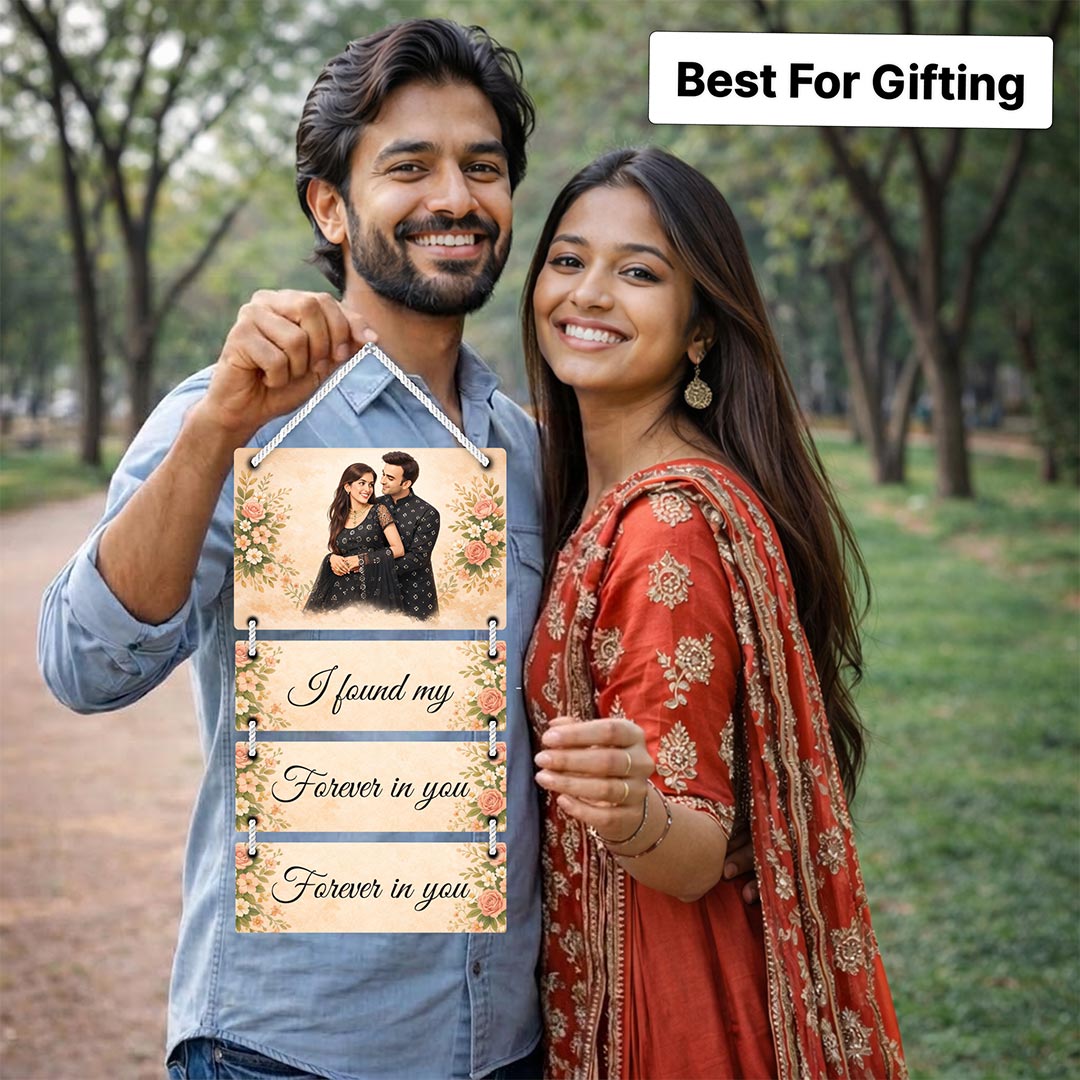 Personalized Couple Wooden Wall Hanging Plaque – Custom Photo & Message Multi Panel Romantic Décor (9x15 Inch) | Love Craft Gifts