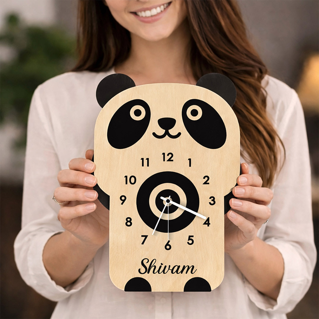 Hand Clock Panda Personalized Panda Wooden Wall Clock Custom Name Kids Room Decor 8x10 ...
