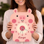 Personalized Pig Wooden Wall Clock Custom Name Kids Room Decor 8x10 Inch | Love Craft Gifts