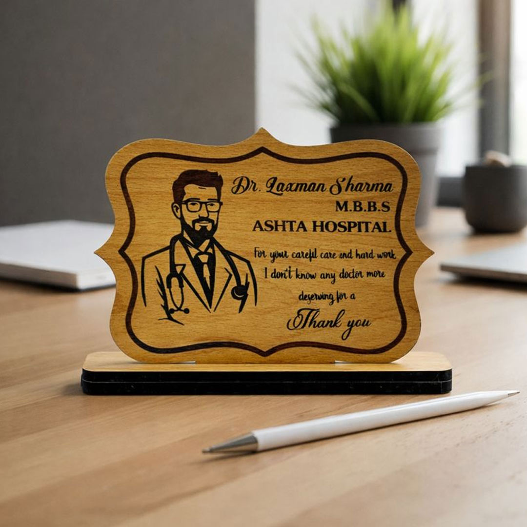 Personalized Doctor Wooden Photo Name Plate – Table Top Desk Gift (5×7 Inch) | Love Craft Gifts
