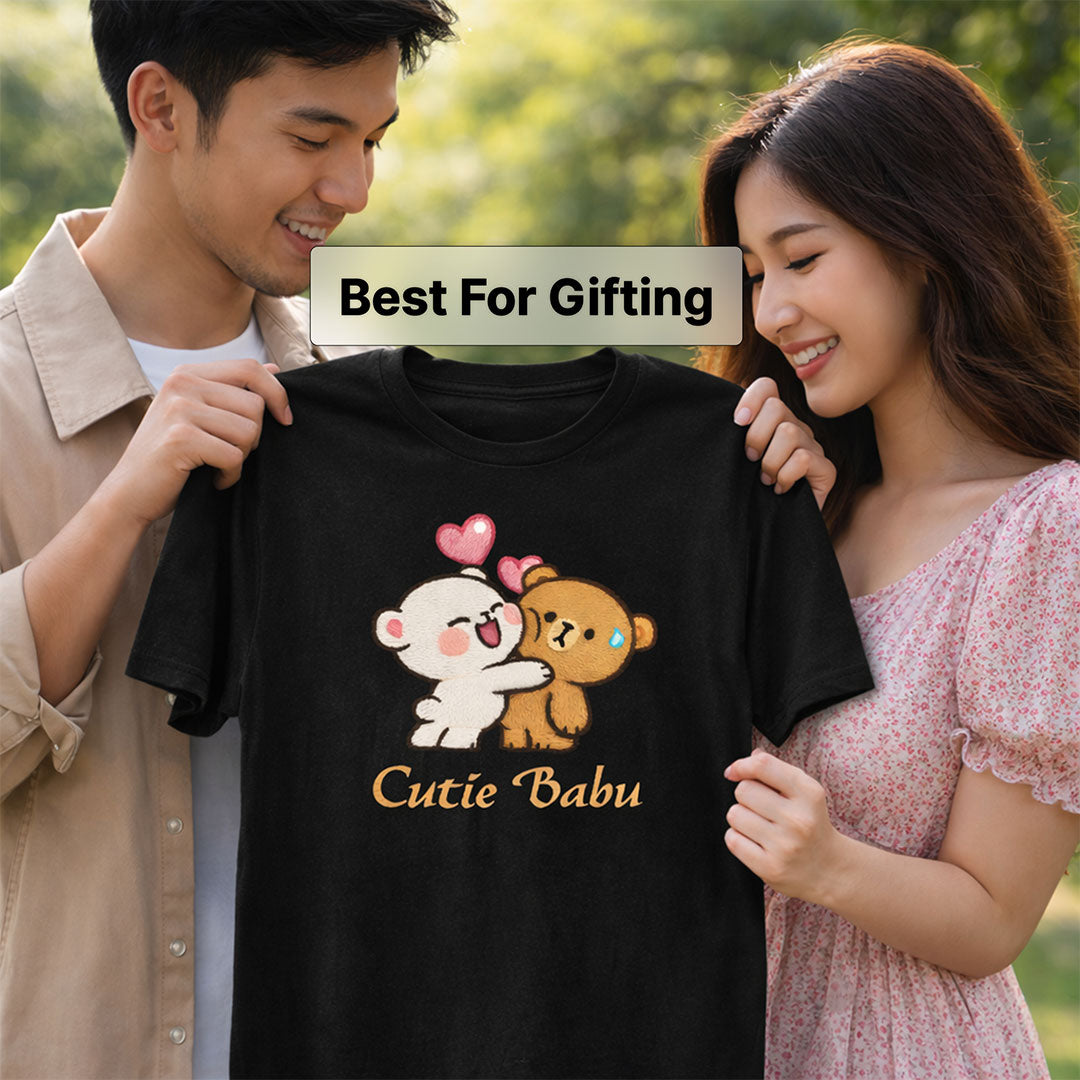 Dugu Bugu Cutie Babu Graphic Print Black T-Shirt – Unisex Casual Wear | Love Craft Gifts