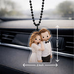 Personalized Cute Couple Cartoon Car Hanging – Custom Photo Acrylic Car Pendant (3 Inch) Romantic Rear View Mirror Hanging Gift for Girlfriend, Boyfriend, Wife & Husband | Love Craft Gifts