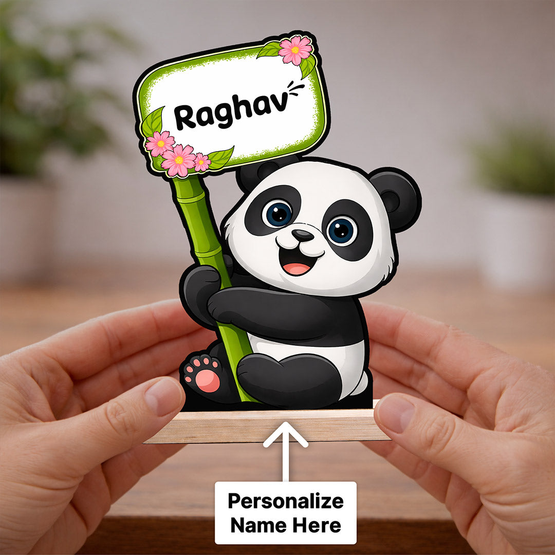 Personalized Panda Name Table Stand (6x8 Inch) – Custom Cute Panda Desk Decor Gift for Kids | Love Craft Gifts™