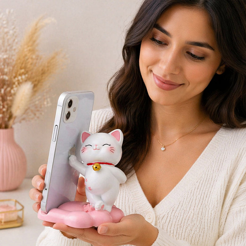Cute Lucky Cat Mobile Stand Holder (Standard Size) – Adorable Desk Decor Phone Stand Gift | Love Craft Gifts™