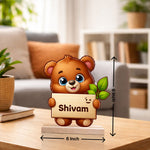 Personalized Cute Teddy Name Stand 6x6 Inch – Custom Wooden Cartoon Table Decor Gift | Love Craft Gifts™