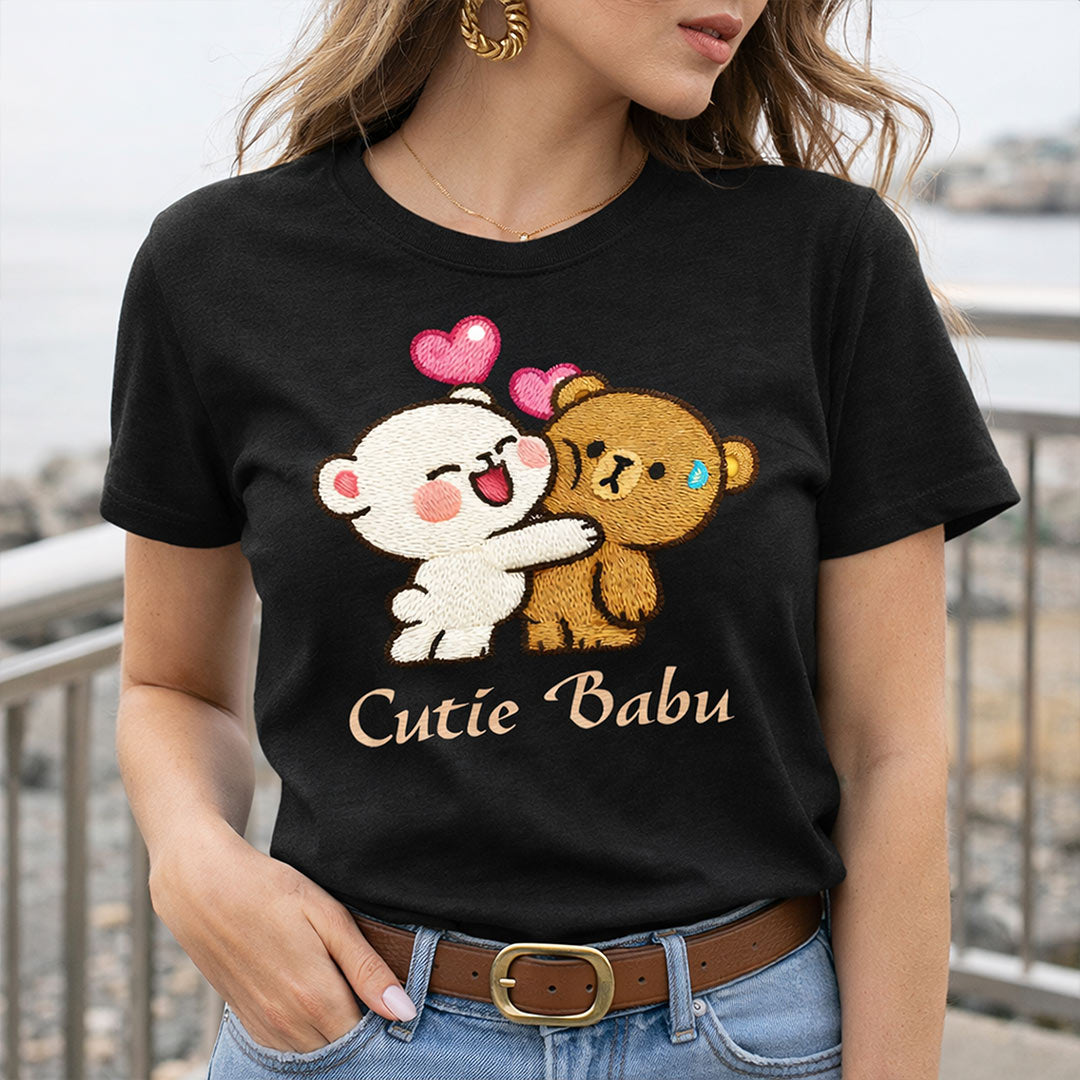 Dugu Bugu Cutie Babu Graphic Print Black T-Shirt – Unisex Casual Wear | Love Craft Gifts