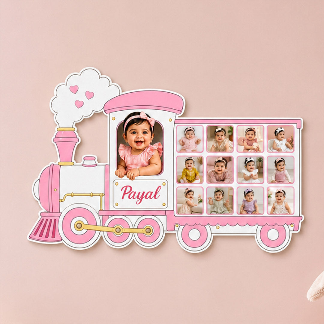 Personalized Baby Train Photo Collage Wall Décor 18x24" | Custom Baby Train Frame | Kids Room Gift | Love Craft Gifts™