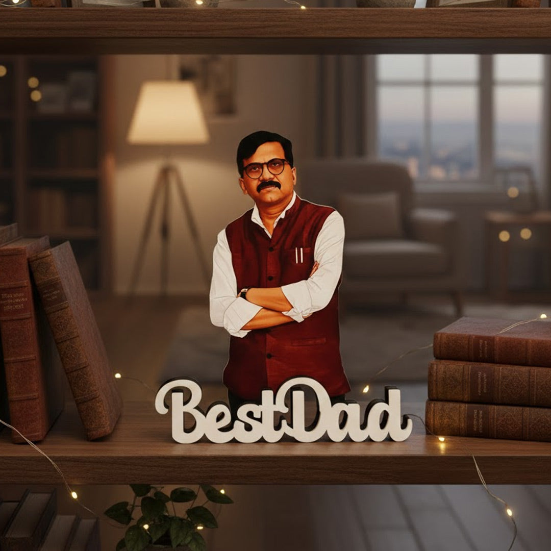 Personalized Cartoon Name Table Stand – Best Dad Edition (7×6 Inch) | Love Craft Gifts