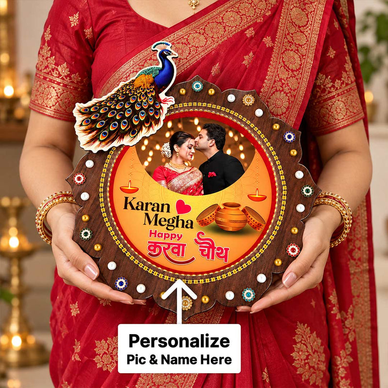 Customized Karwa Chauth Couple Photo Thali | Standard Size Festive Gift | Love Craft Gifts™