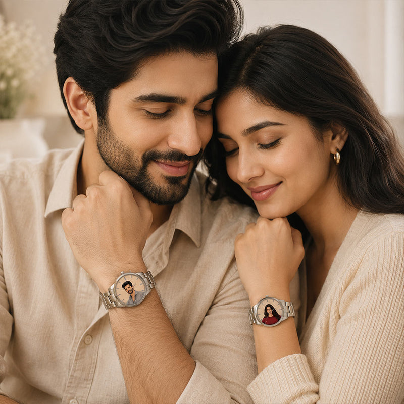 Personalized His & Her Photo Watch Set | Custom Individual Photo Dial Couple Watches | Silver-Tone Matching Wristwatches | Love Craft Gifts™