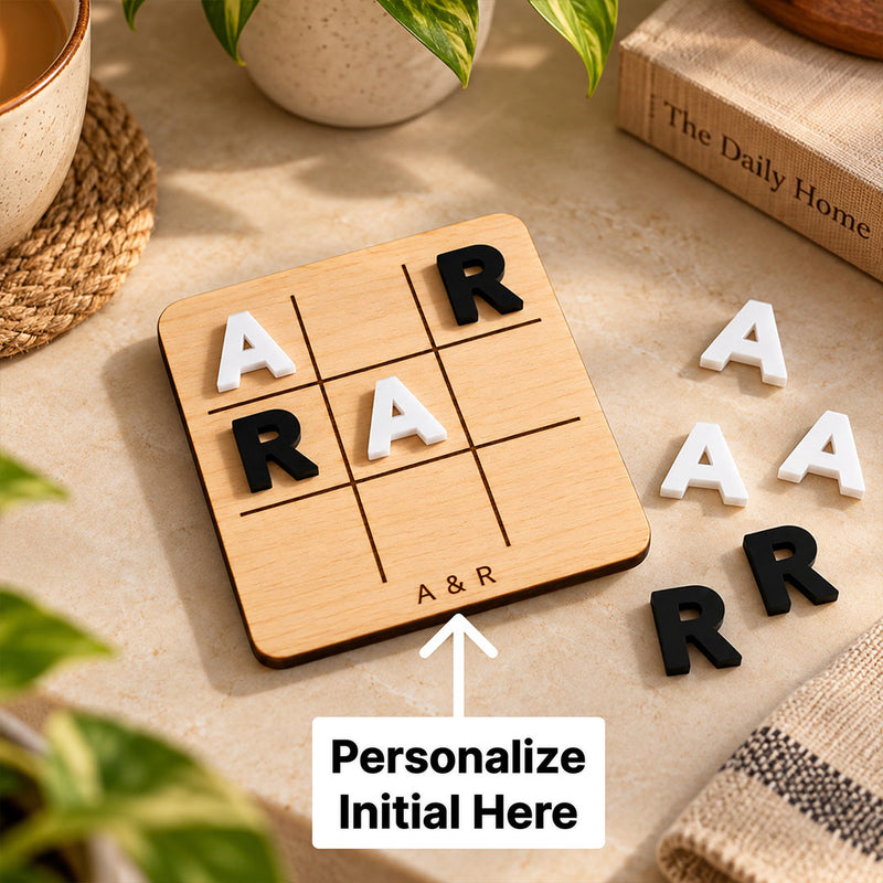 Personalized Couple Initials Tic Tac Toe Game 6x6" | Custom Two Letter Romantic Game Board for Anniversary, Wedding & Couple Gifting | Love Craft Gifts™