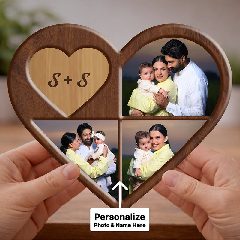 Personalized Wooden Heart Photo Collage Wall Frame (8x12")