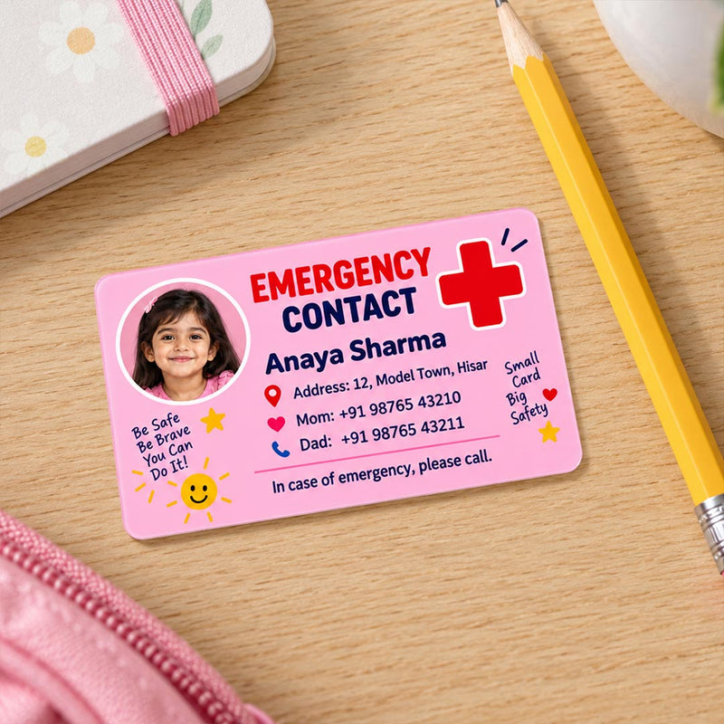 Personalized Girls Emergency Contact Card | Custom Photo & Parent Contact Safety Card | 3.37x2.125" | Love Craft Gifts™