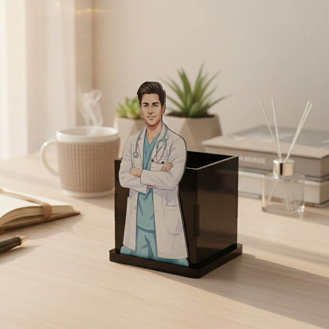 Personalized Doctor Pen Stand with Photo | Love Craft Gifts