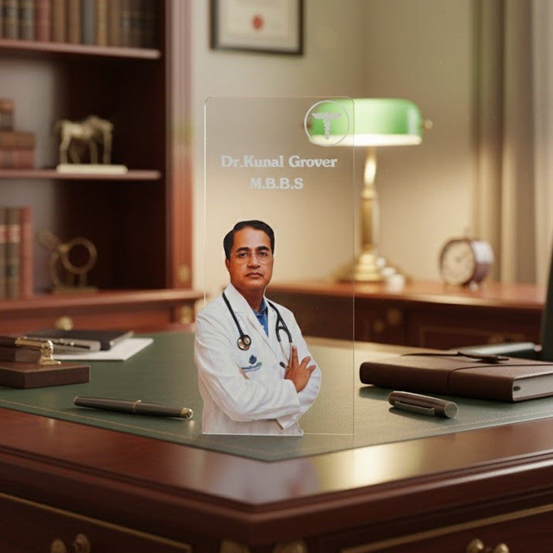 Personalized Doctor Acrylic Name Plate with Photo & Degree – 4×7 Inch