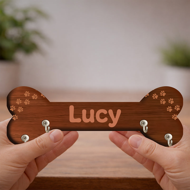 Personalized Dog Bone Wooden Key Holder (8x2.5 Inch) – Custom Name Pet Wall Hook Organizer | Love Craft Gifts™