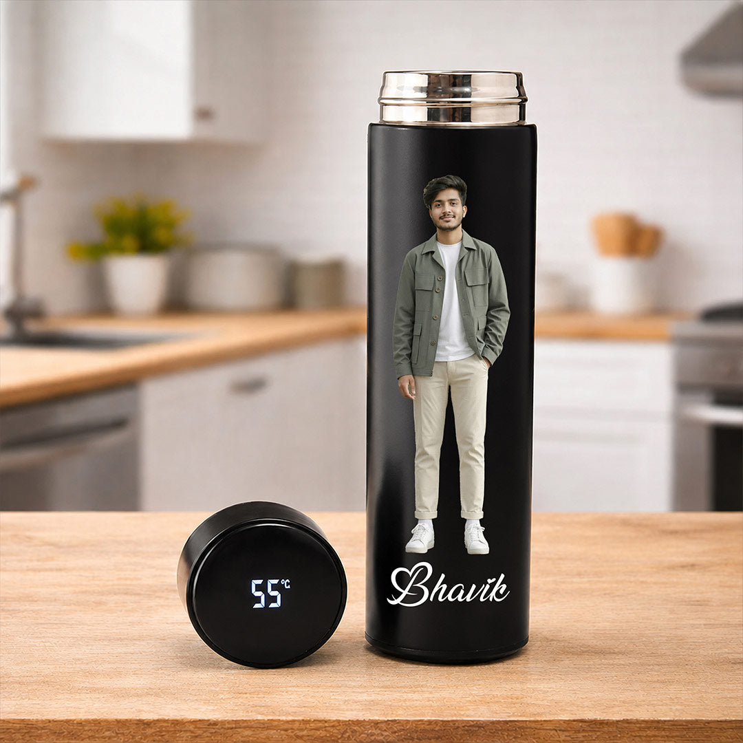 Personalized LED Temperature Display Water Bottle | Custom Stainless Steel Bottle | 500ml | Love Craft Gifts™