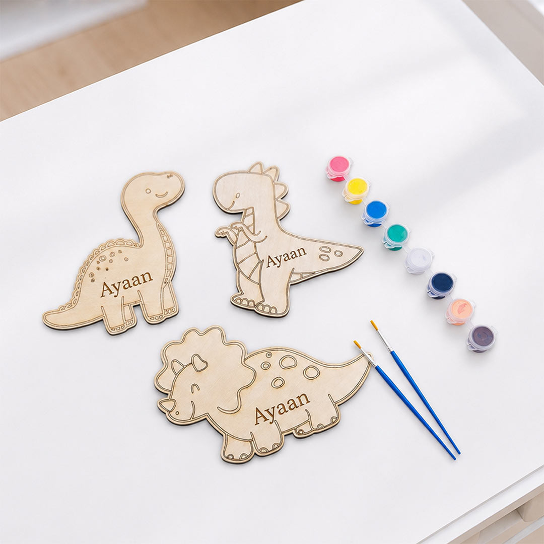 Personalized DIY Dinosaur Painting Kit for Kids | Wooden Dinosaur Art & Craft Set | Creative Gift for Kids | Love Craft Gifts™