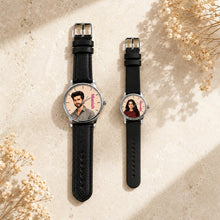 Personalized Couple Photo & Name Watch Set with Black Straps | Custom His & Her Watches | Matching Couple Gift | Love Craft Gifts™