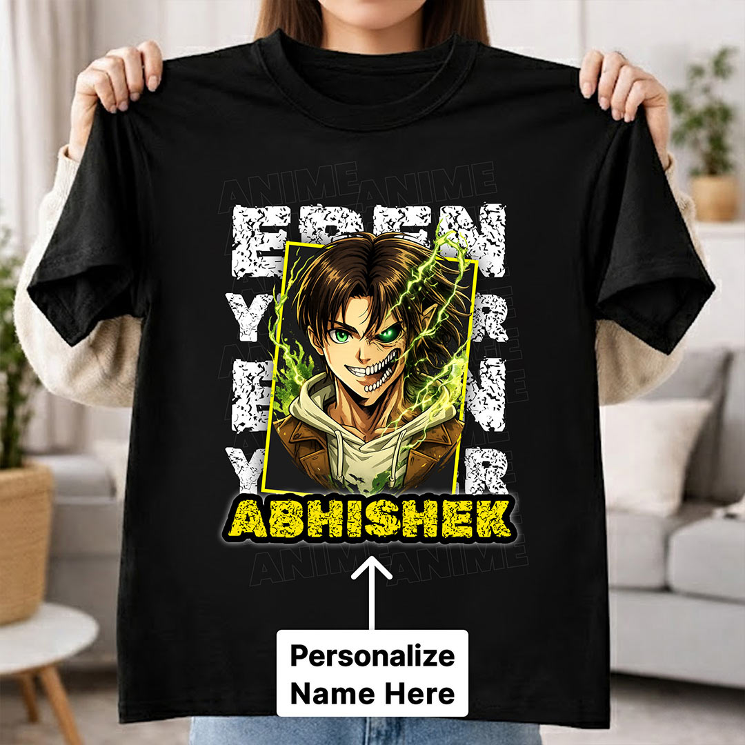 Personalized Anime Attack Style Name T-Shirt for Men & Women – Custom Printed Black Tee | Love Craft Gifts