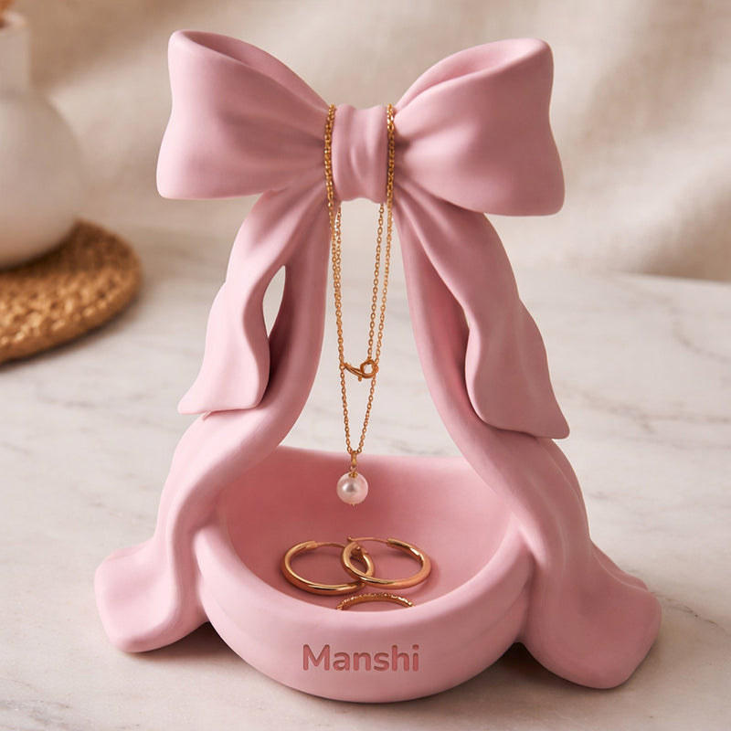 Personalized Bow Jewelry Organizer – Custom Name Ring & Necklace Holder Gift for Her | Love Craft Gifts™