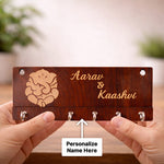 Personalized Wooden Key Holder with Lord Ganesha Design (6x3 Inch) – Custom Name Wall Key Hanger with 5 Hooks for Home Entrance Décor | Love Craft Gifts