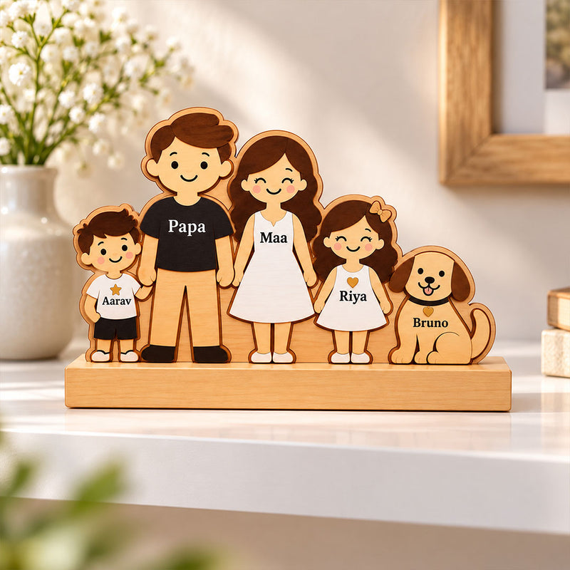 Personalized Mom Dad Kids & Pet Family Standee for Tabletop Decor | Love Craft Gifts™