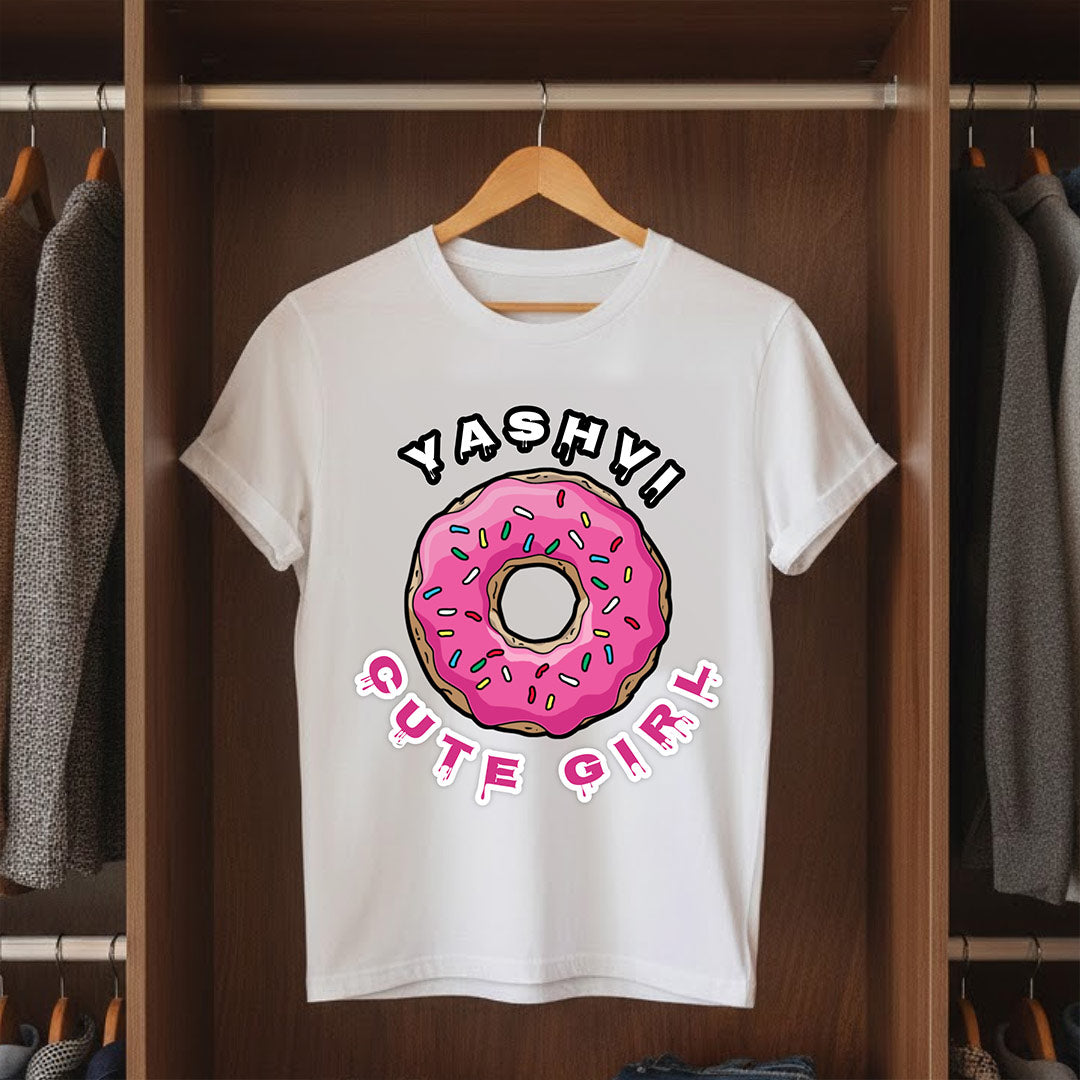 Personalized Donut Girl Name White T-Shirt – Custom Cute Donut Printed | Love Craft Gifts