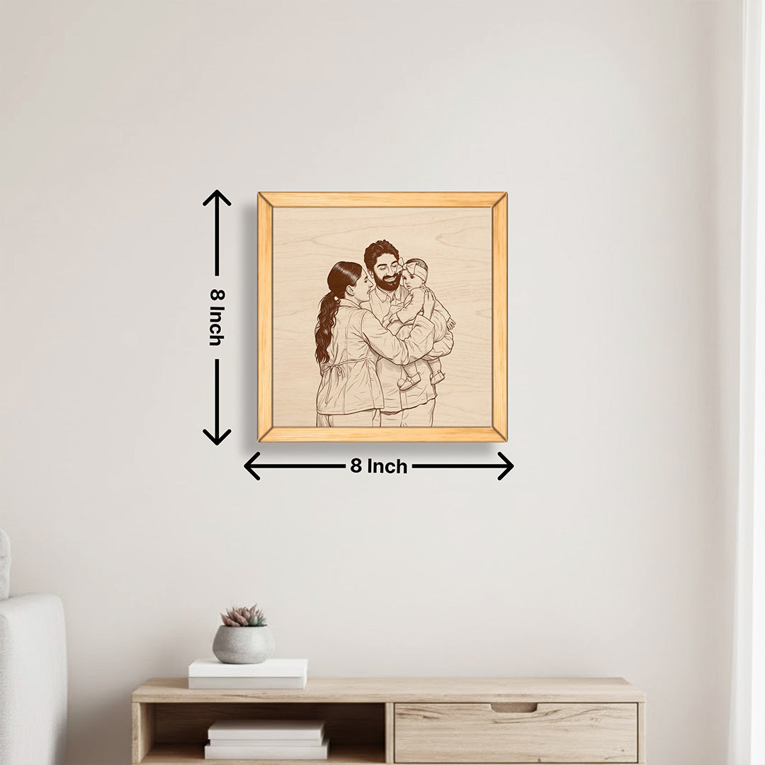 Personalized Family Sketch Wooden Frame Custom Photo Engraved Wall Decor 8x8" | Love Craft Gifts