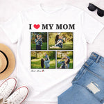 Personalized I ❤️ My Mom Photo Collage T-Shirt – Custom 4 Pics Design | Love Craft Gifts