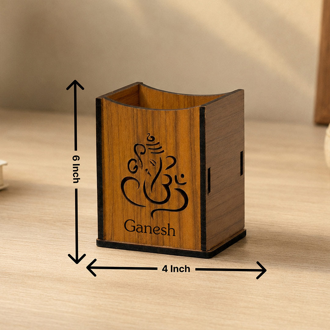Personalized Wooden Pen Stand | Lord Ganesha Desk Organizer | 6x4" | Love Craft Gifts™