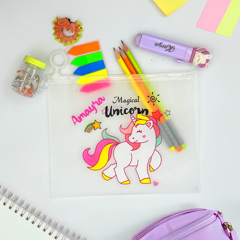 Personalized Transparent Kit Combo-10 Pencils(1 Box) , 1 Eraser, 1 Sharpener &  Sticky Notes