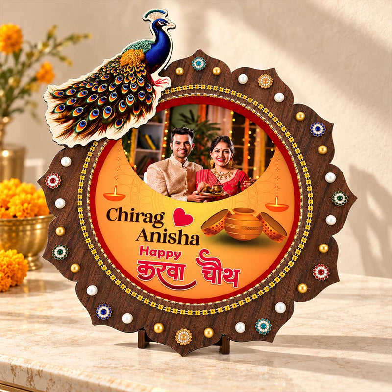 Customized Karwa Chauth Couple Photo Thali | Standard Size Festive Gift | Love Craft Gifts™