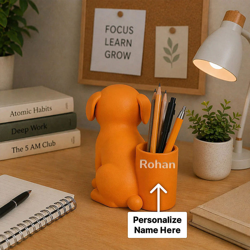 Personalized Orange Dog Pen Holder|Organizer Gift for Dog Lovers
