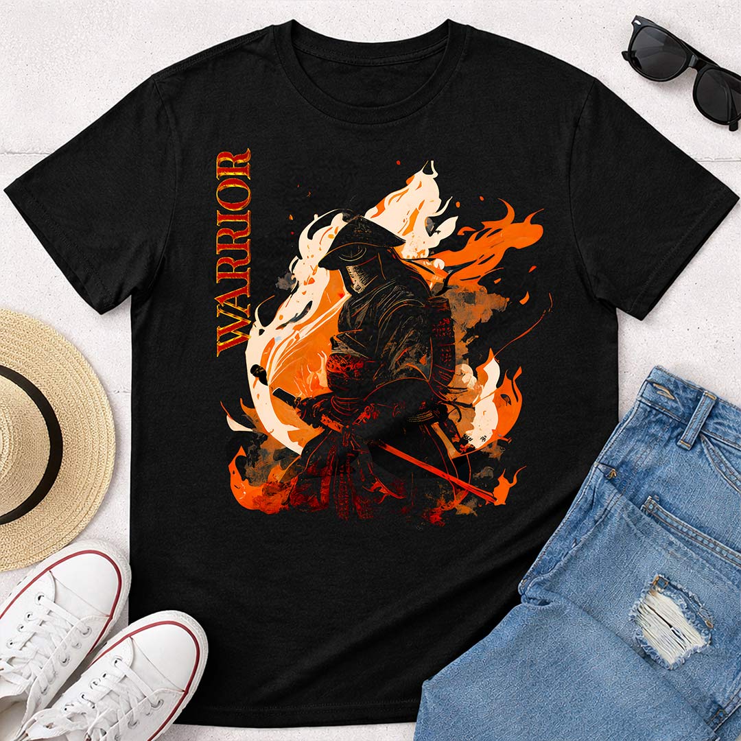 Warrior Fire Graphic Print Black T-Shirt – Unisex Casual Wear | Love Craft Gifts
