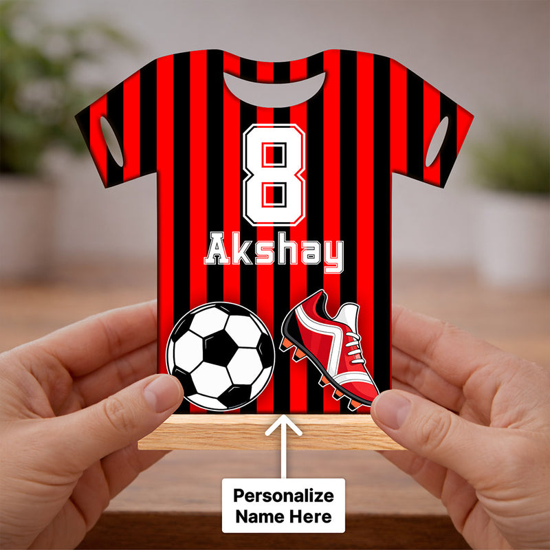 Personalized Football Jersey Wooden Frame – Custom Name & Number Sports Desk Décor (6x6 Inch) Kids Gift | Love Craft Gifts™