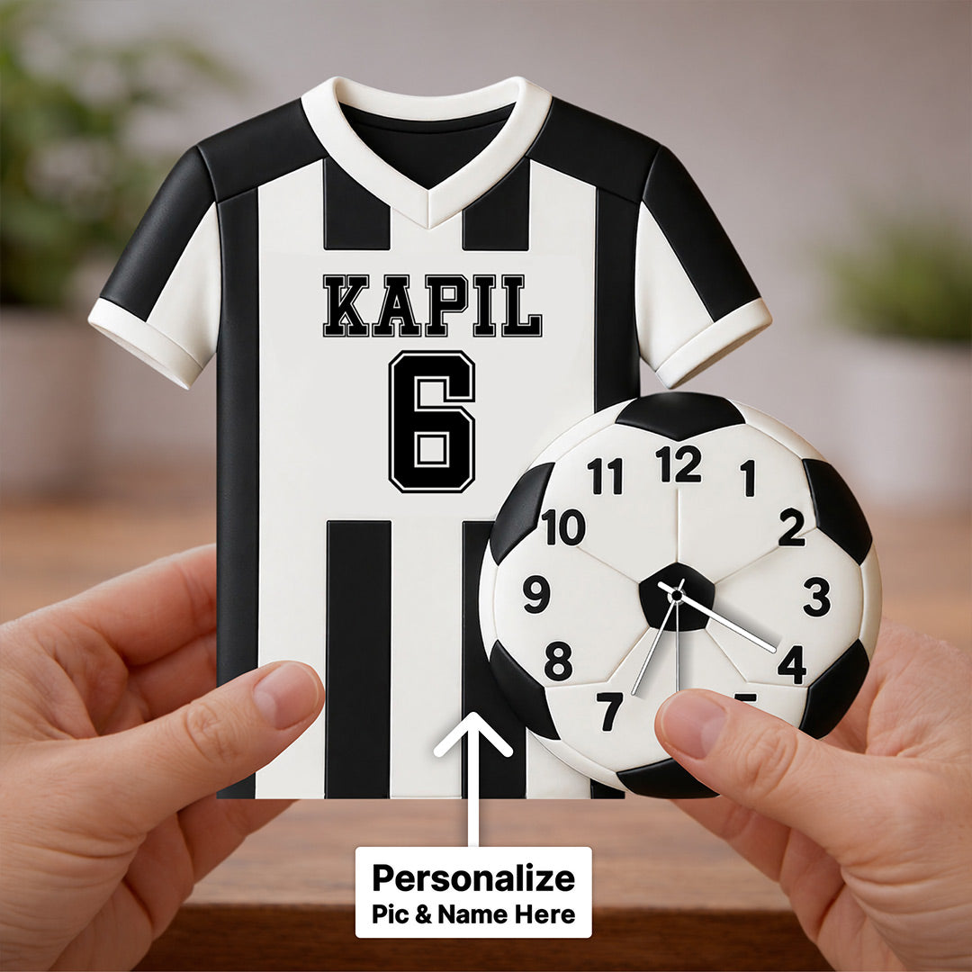 Personalized Football Jersey Wall Clock with 3D Football Design – Custom Name & Number Sports Clock (16x15 Inch) Kids Room Décor Gift | Love Craft Gifts™