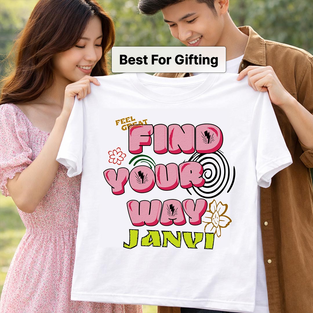 Personalized Find Your Way Girl White T-Shirt – Custom Name Printed Funky Tee | Love Craft Gifts